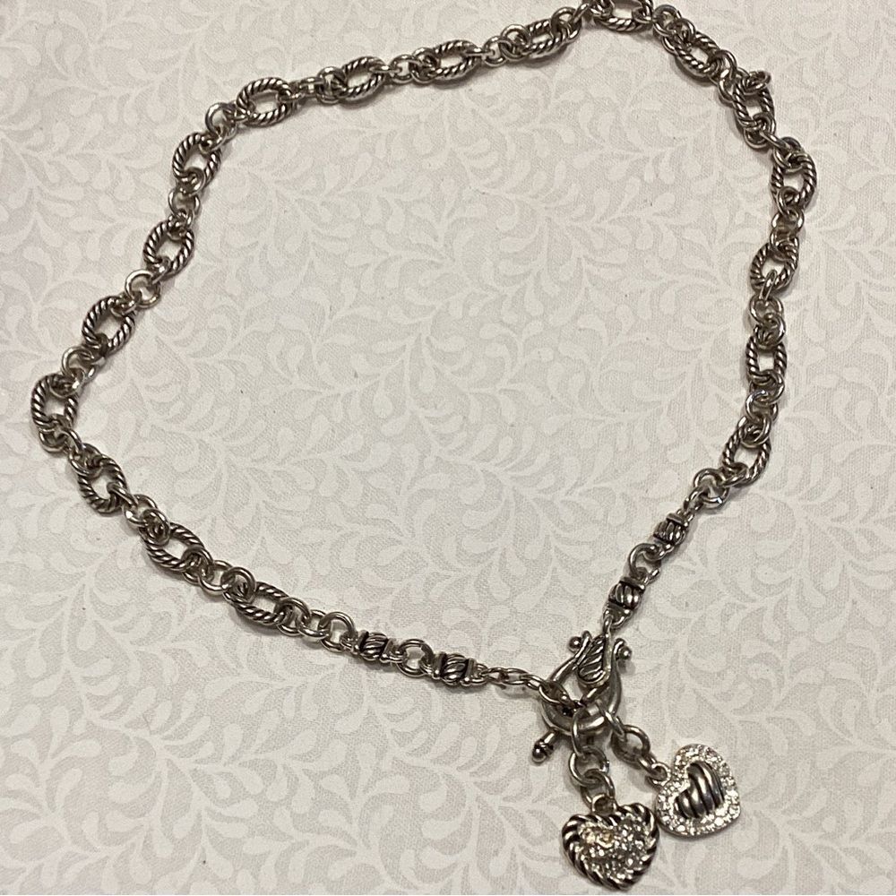Fancy Links Silvertone Harp Toggle Necklacewith Charms